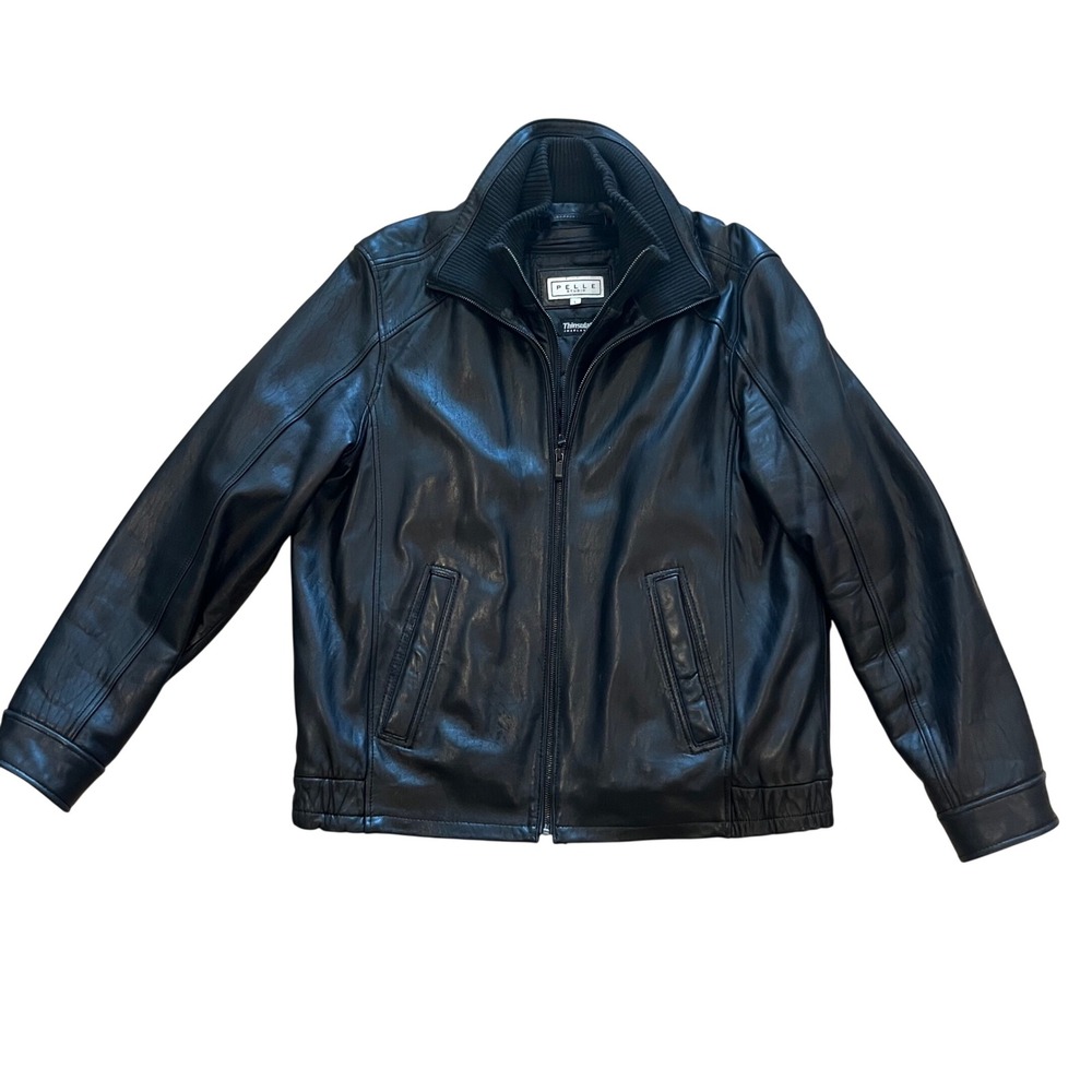 Pelle Studio Mens Black Leather Jacket Thinsulate Insulated Bomber Large L